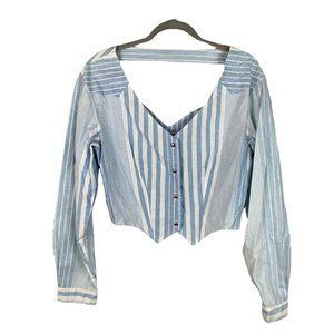 Vintage Night Rider Western Apparel Crop Button Down Large Striped Cut Out 90s